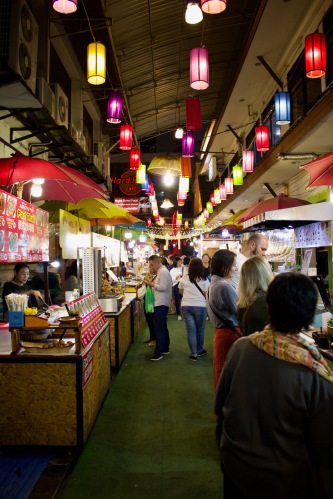 Food stalls selling different foods.